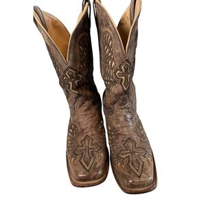Corral Boots Mens Western Square Toe Cross Wing Brown Leather Cowboy Size 9 EE